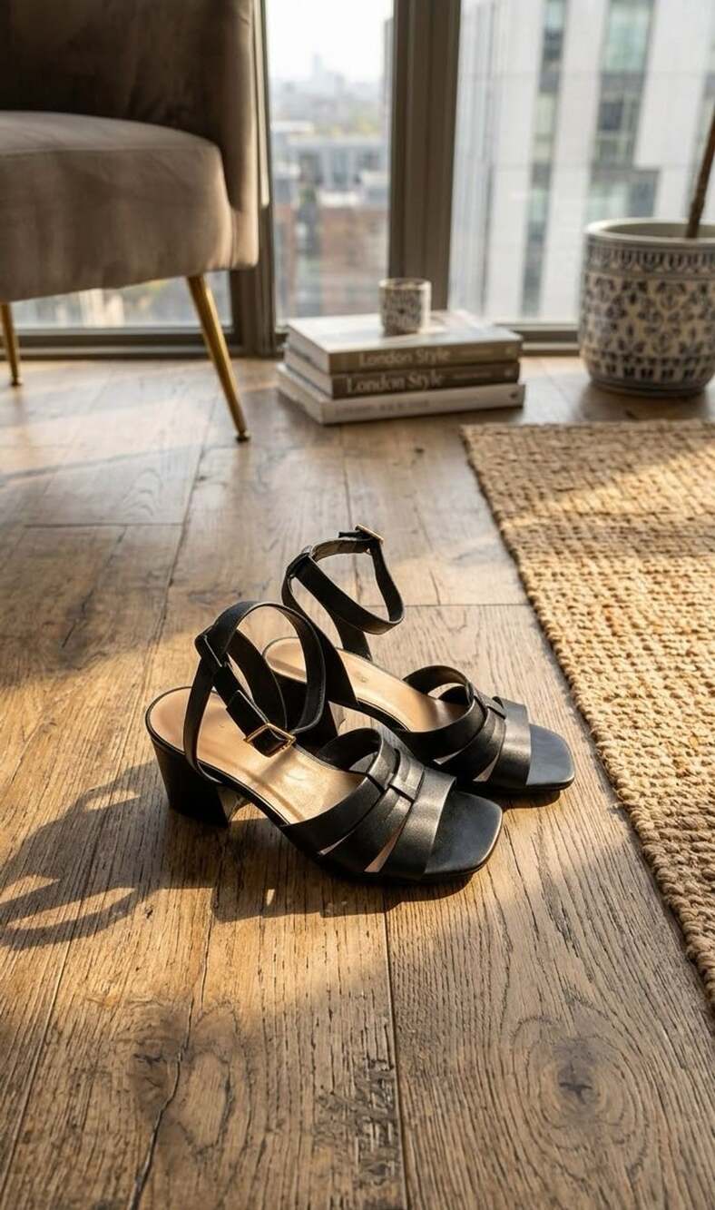 London Rag Strappy Block Heel Sandals Black Sz 6